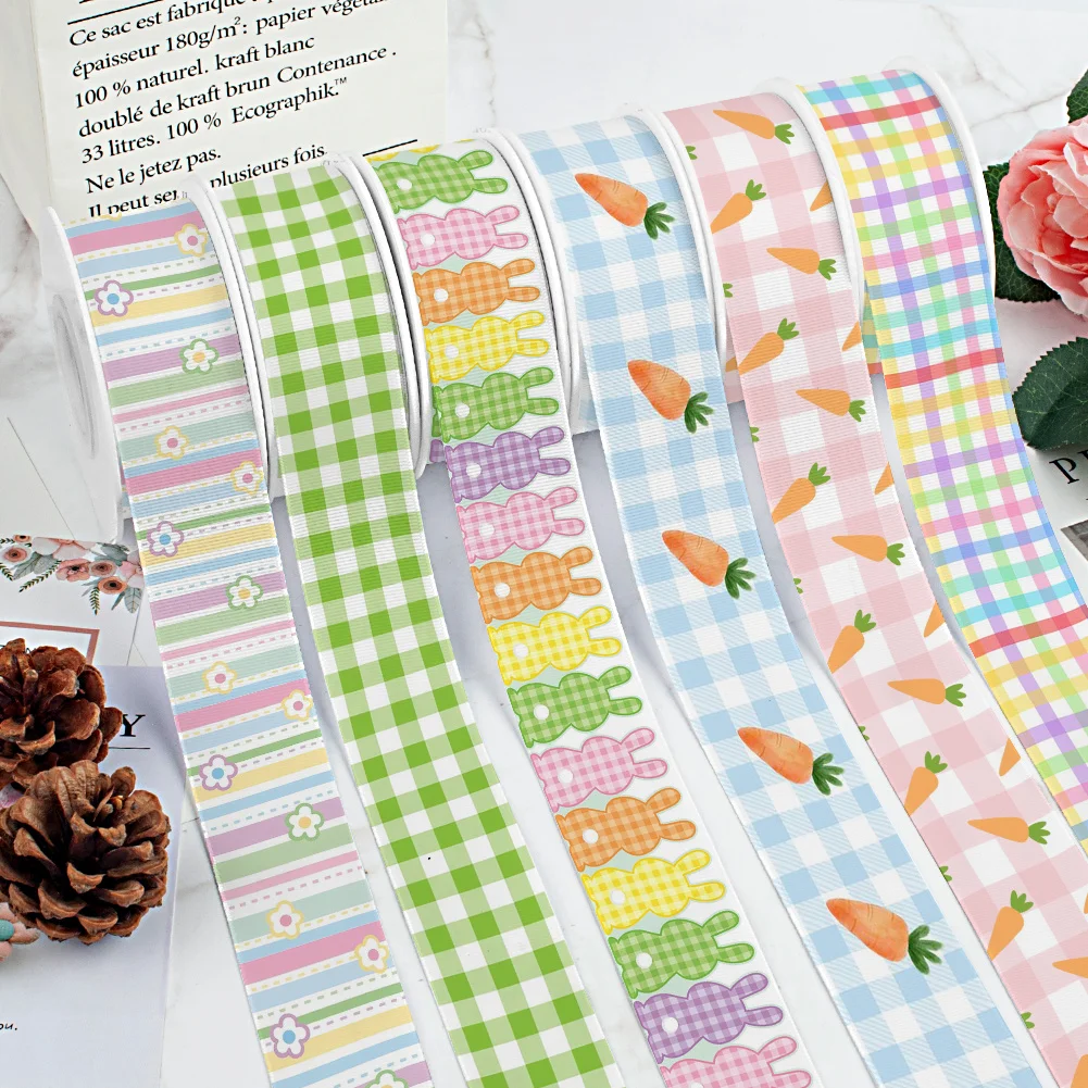 

Easter Plaid Stripe Polyester Grosgrain Ribbon Satin Ribbon for Hair Bow Gift Wrap Packing DIY Craft Supplies Decoration Party