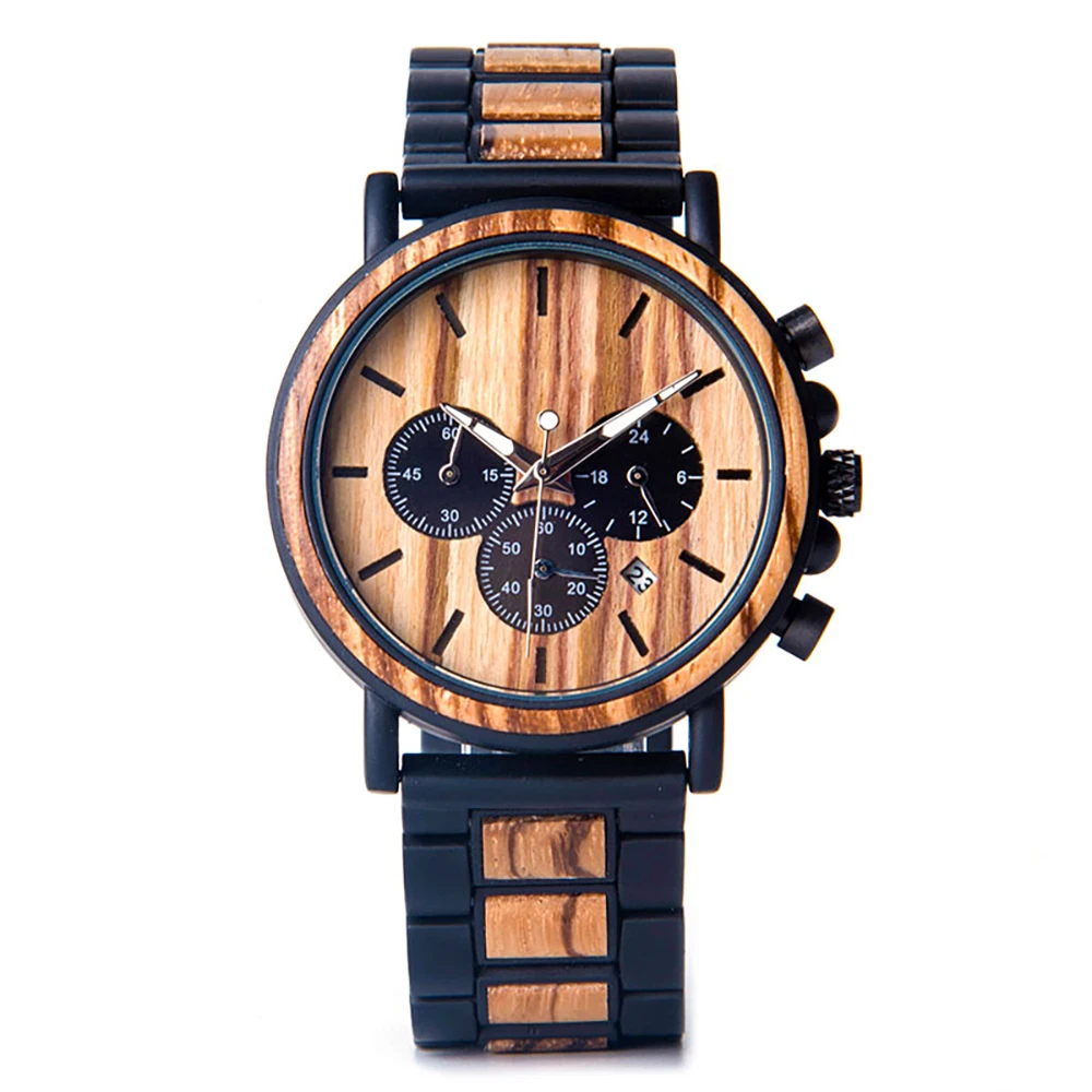 New Men's Multi Functional Wristwatch All Match Business Style Custom Design Waterproof Wooden Watch