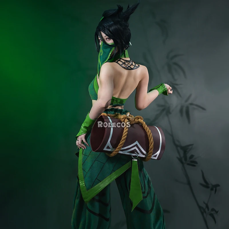 ROLECOS Game LOL Akali New Skin Cosplay Costume Akali Cosplay Costume Halloween Party Women Green Uniform Suit Outfit Fullset