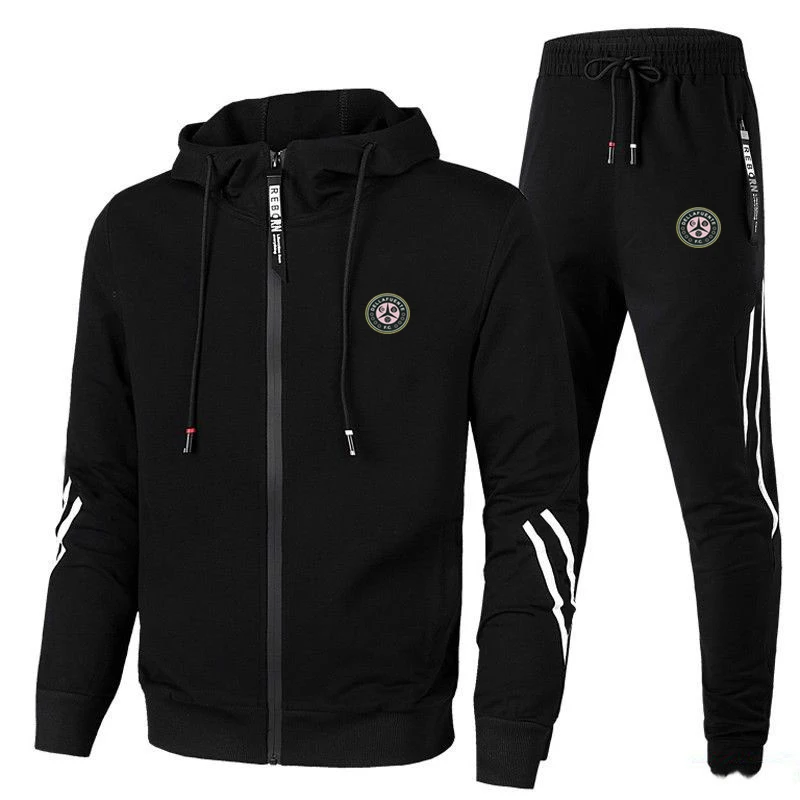 Casual Men's Suit Spring Autumn High Quality Zipper Hooded Jacket Jogging Fitness Mountaineering Sportswear + Pants 2 Piece Set