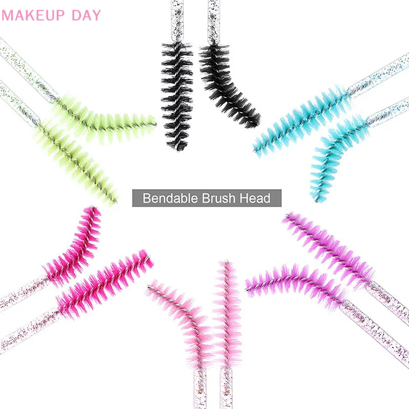 50 Stuks Glanzende Wegwerp Wimper Borstel Applicator Wands Krultang Mascara Wenkbrauw Make-Up Tools Kam Toverstokken Spoelen Borstels