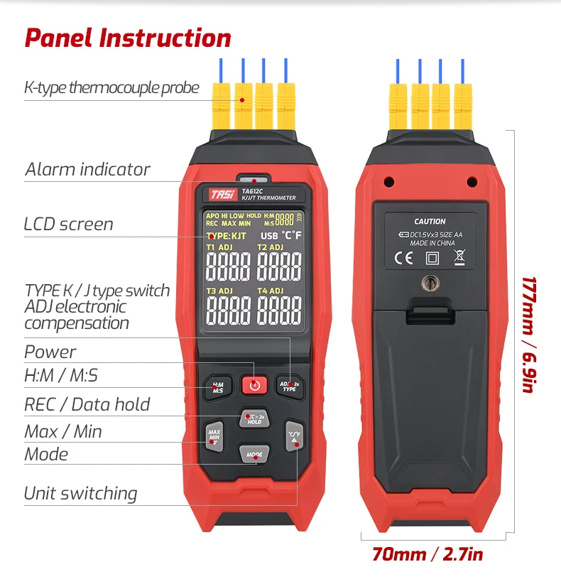 4-Channel K/J/T Thermocouple Thermometer,High Precision Handheld USB Data Logger 5000 Data Records for HVAC and Appliance Repair