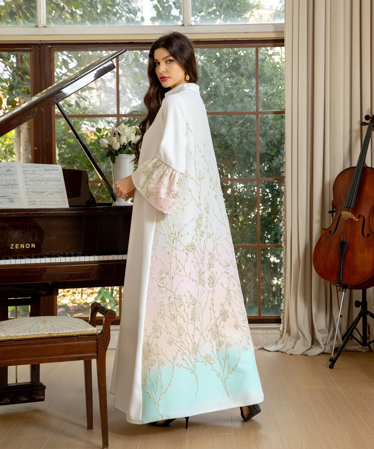 

New Fashion Dubai Muslim Women Embroidery Abaya Long Maxi Dress Kaftan Islam Arab Gown Evening Party Turkey Vestidos Jalabiya