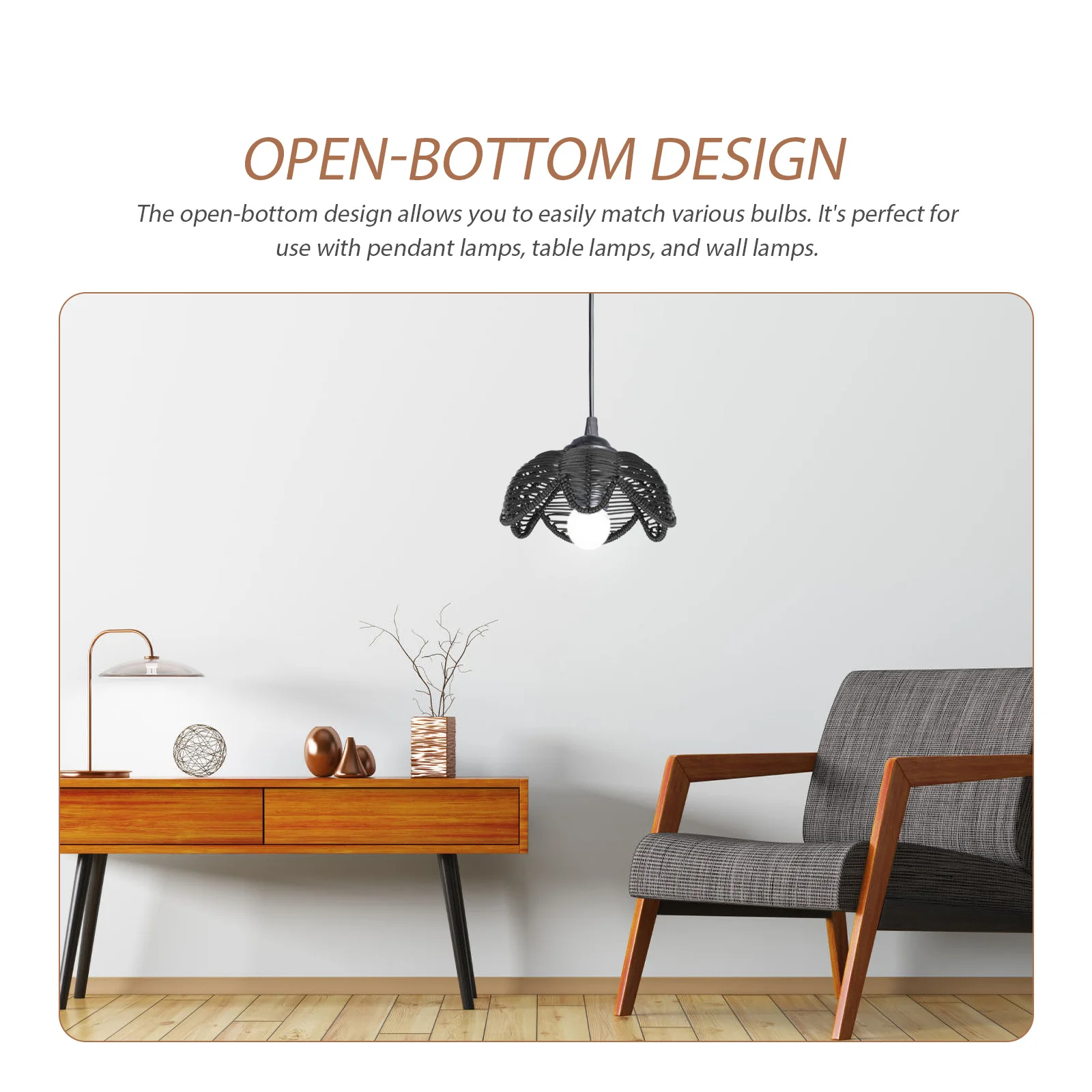 

Lotus Shape Woven Lampshade Imitation Rattan Pendant Lamp Cover Pastoral Style Light Cover Ceiling Lamp Accessory