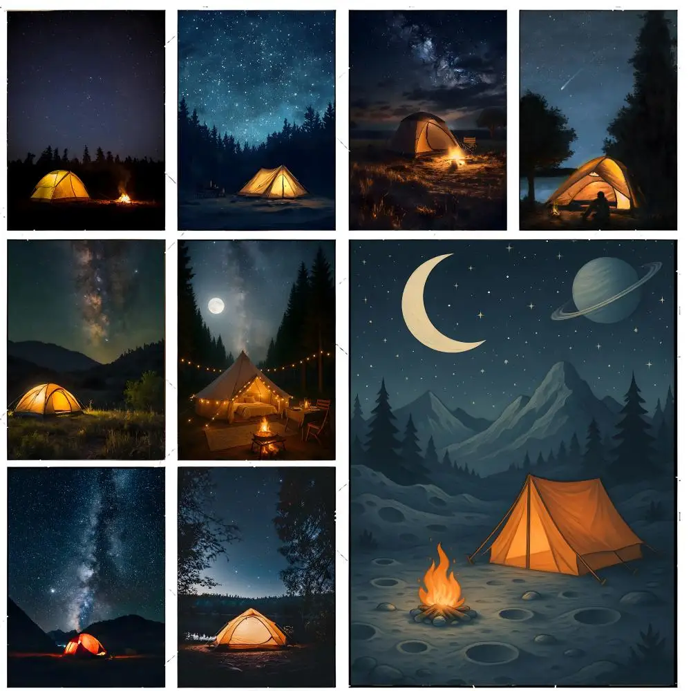 Cozy Outdoor Theme Tent Starry Camping Poster Premium Decor Art & Gift for Household Lounge Home Ornaments