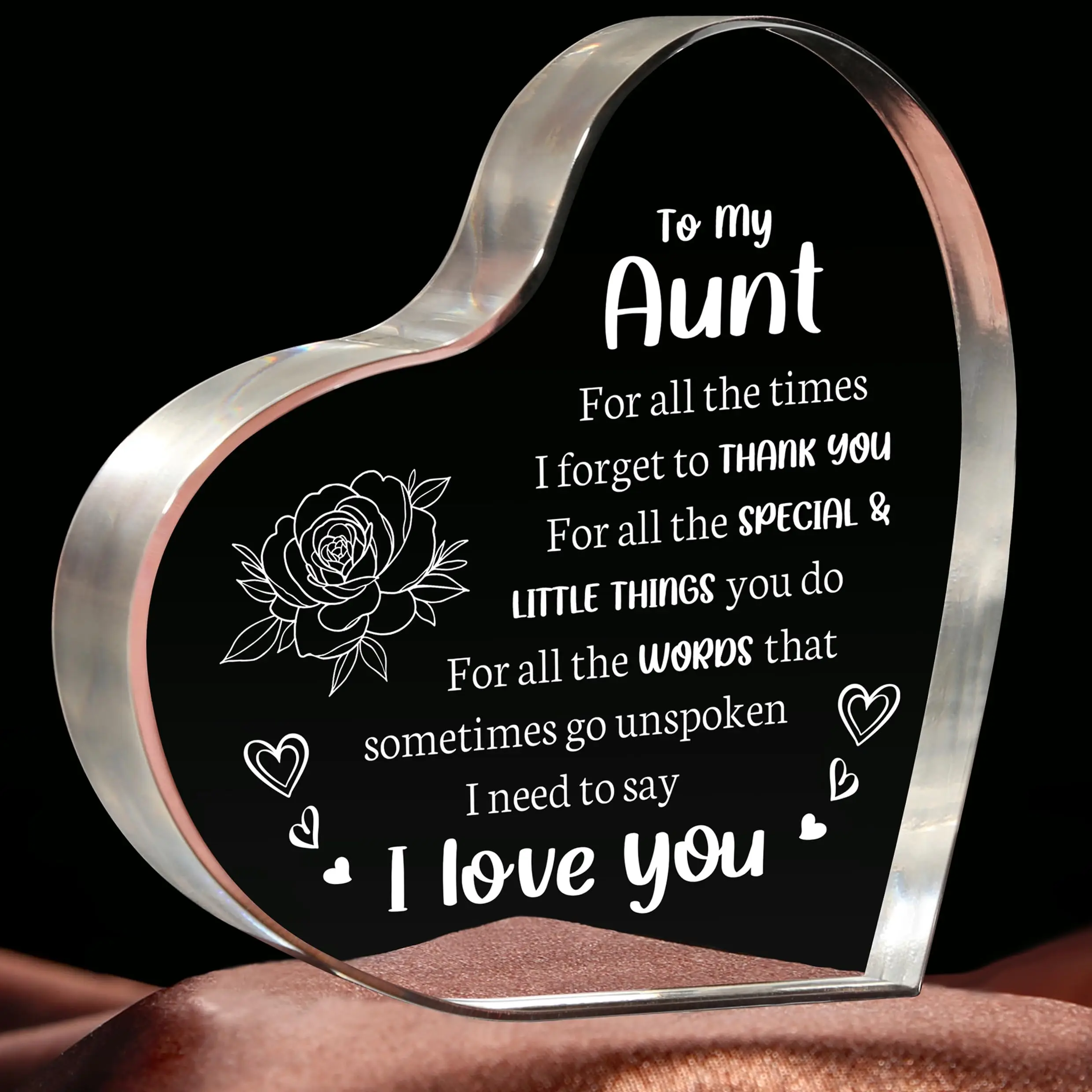 Rose Butterfly Print Acrylic Heart Plaque Durable Cute Aunt Birthday Gift for Lady Women Auntie Bedroom Living Room Office Decor