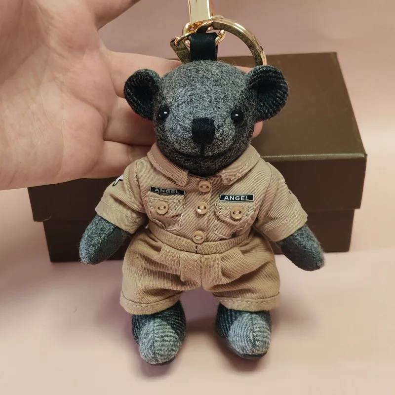 Plush Bear Keychain Cute Trench Coat Cartoon Doll Pendant Bag Charm Car Keyring Couple Gift