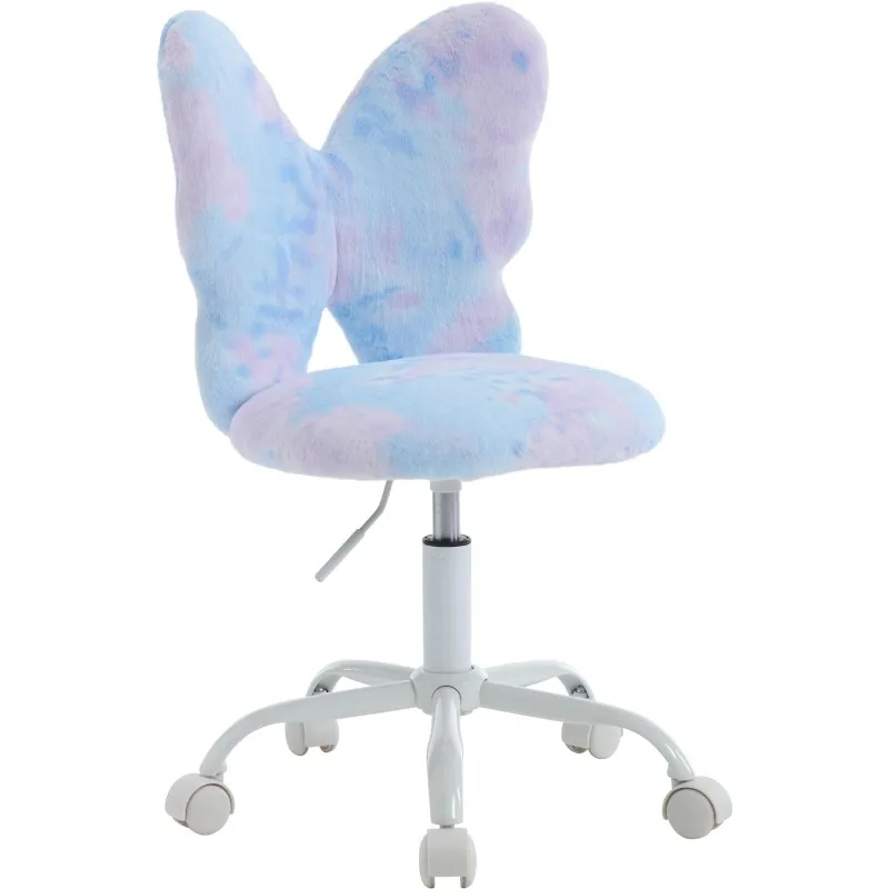 Silla de escritorio de mariposa para niños, silla de estudio para niñas, silla de computadora ajustable, silla giratoria peluda de oficina para estudiantes