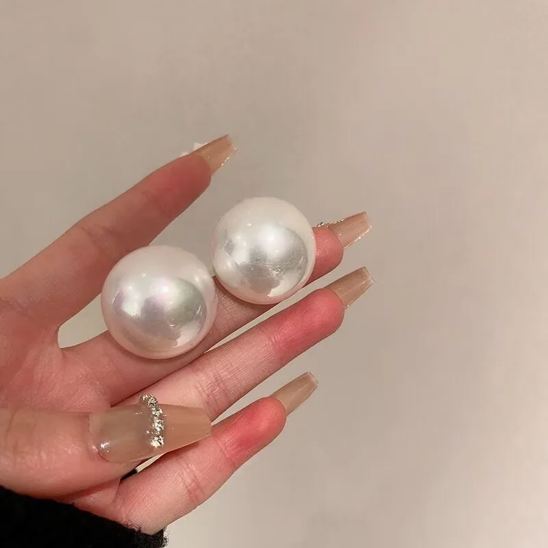 Big Simulated Pearl Earrings Temperament Simple White Statement Earrings For Women Korean Earrings Jewelry Gift