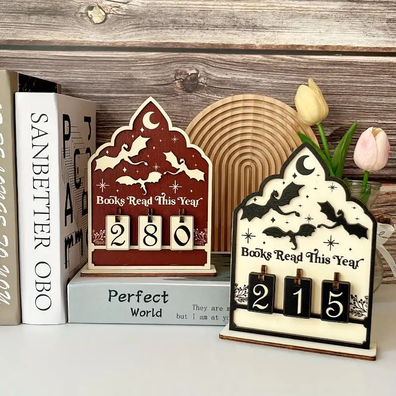 「Wooden Book Read This Year Counter Reading Challenge Tracker Bookshelf Club Classroom Decor New Years Bookworm Family Gifts」