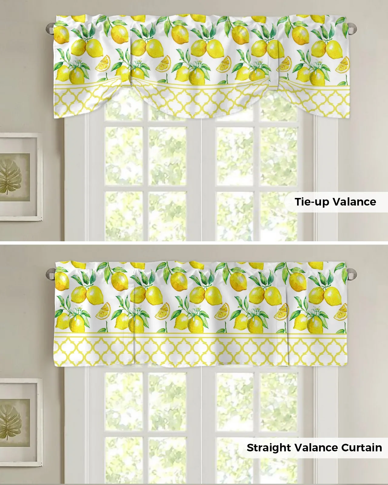 Fruit Fresh Lemon Yellow Moroccan Window Valance Curtain Kitchen Cafe Short Curtains Living Room Tie-Up Valance Curtain