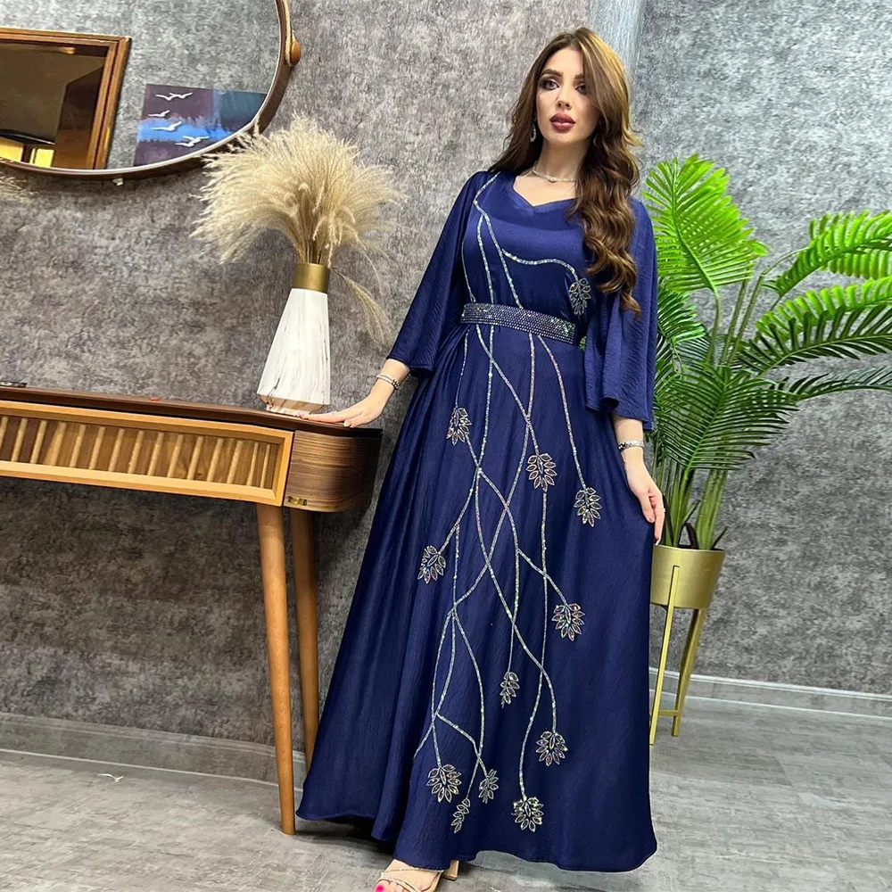 Marokańska impreza Eid muzułmańskie luksusowe diamenty Abaya kobiety Maxi sukienka turcja skromny Kaftan dubaj islamski arabski wieczór Jalabiya kaftan