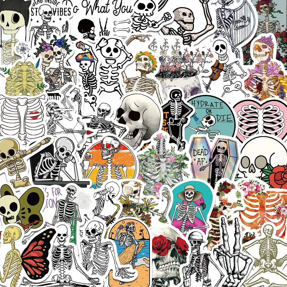 50PCS Skeleton Bumper Stickers Colorful Dancing Skeleton Funny Skull Stickers for Car Computer Luggage Refrigerator Kids Toy