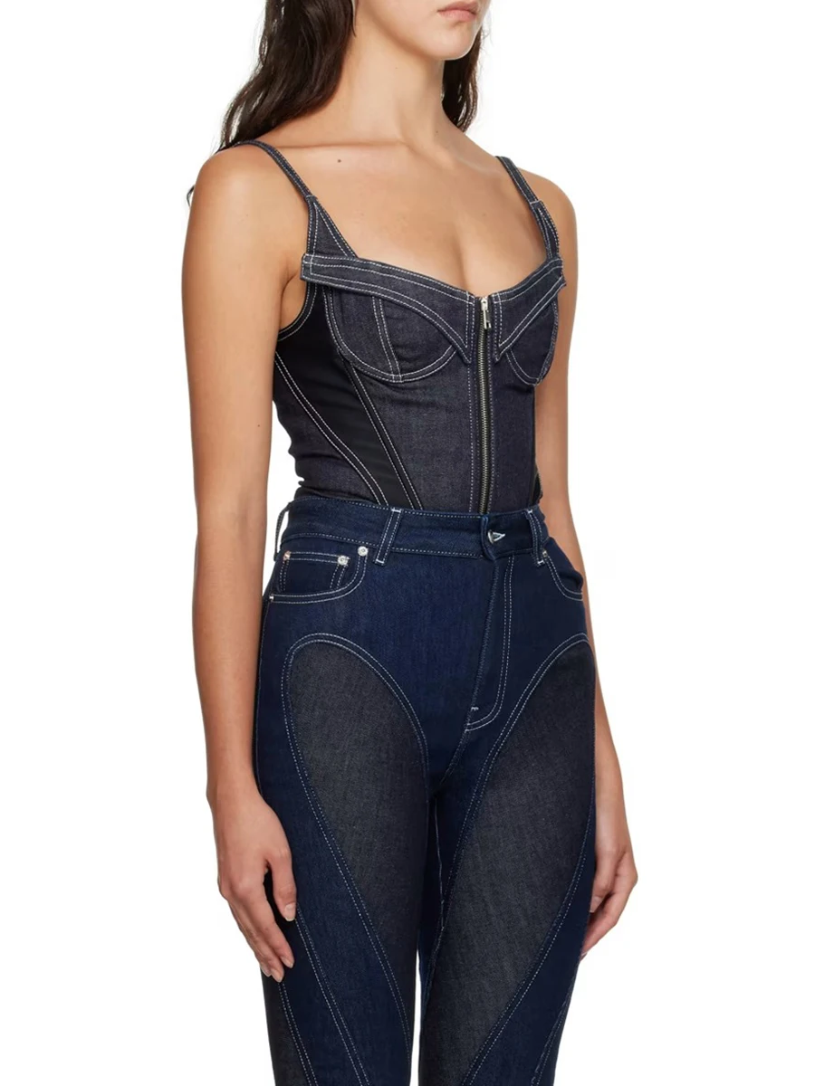 VGH-Combishort Sexy Amincissant pour Femme, Combishort à Col Carré, Couleur Unie, Fermeture Éclair, Taille Haute, Dos aux