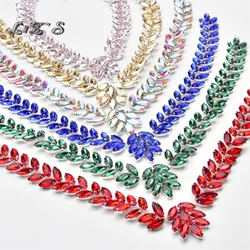 Colorful Bling Crystal Rhinestone Trimming Leaf Shape Flower Chain With Connector DIY Shoes Clothing Accessories