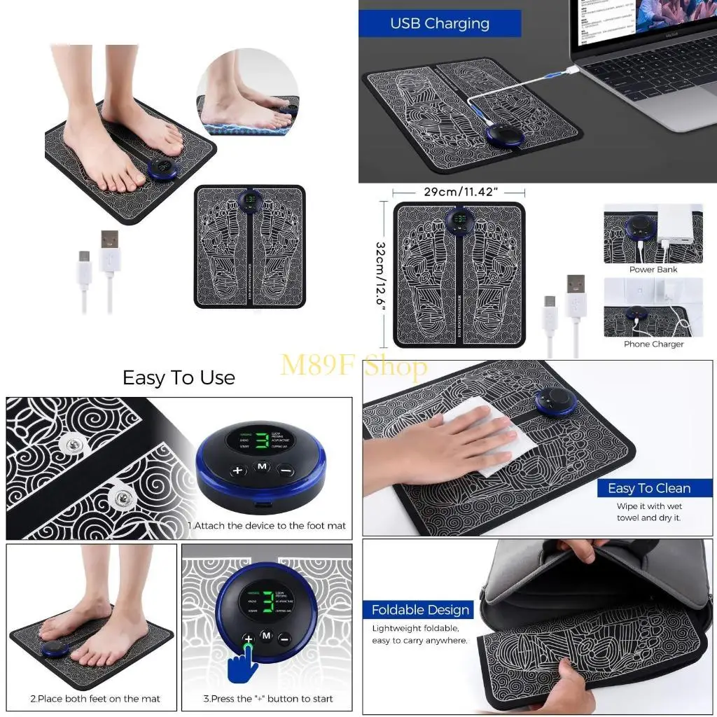 M89F Portable EMS Foot Massager Pad Electric for Smart Acupuncture USB Charging