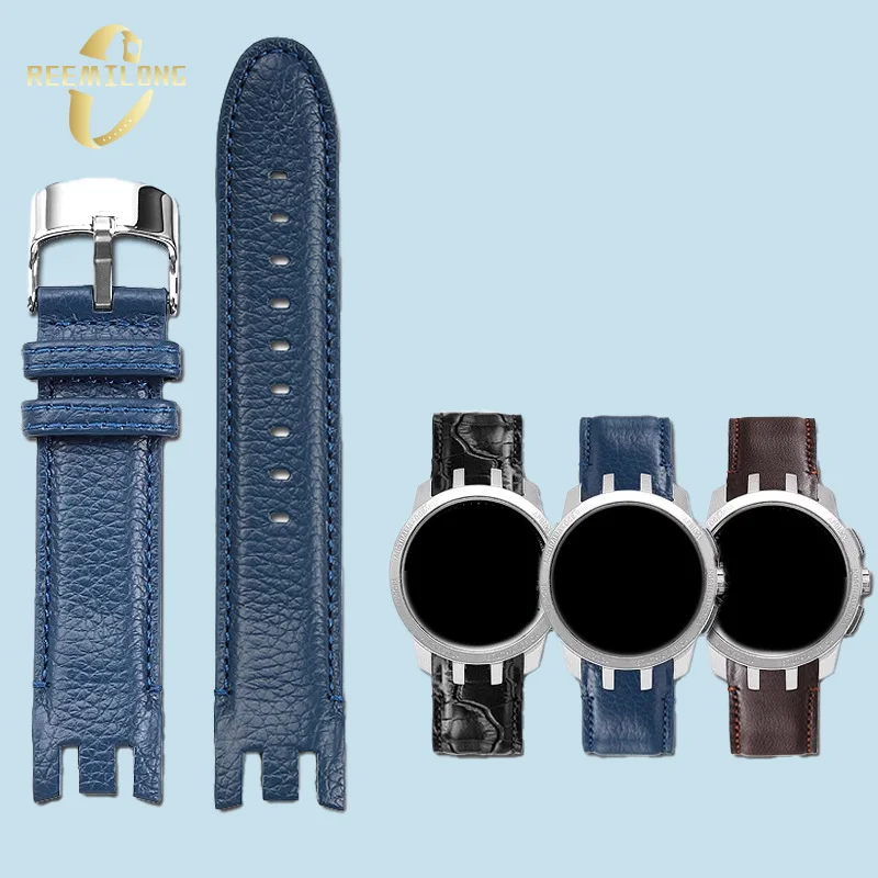 Cowhide lea/ther watchstrap 21mm Toothed joint black brown white blue exquisite watchband accessories For Swatch YRS403 412 402G