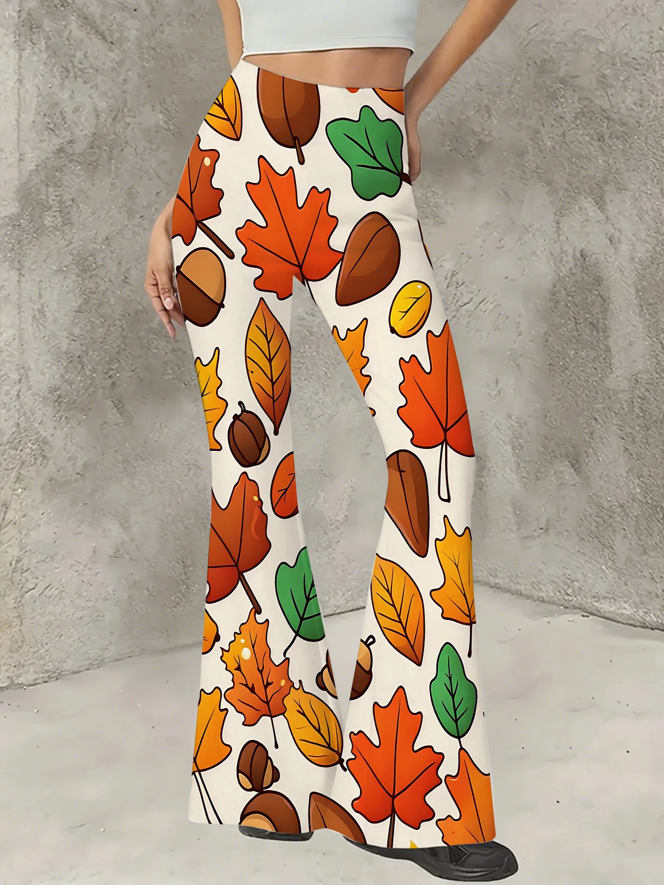 

Women's Print Flare Pants Casual High Waist Knit Bell Bottom Trousers Boho