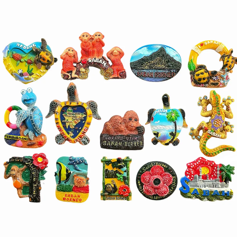 Malaysia SabahBorneo Fridge MagnetHandmade Resin Tropical Travel Souvenir for Home Kitchen Decoration Unique Beach WildlifeGift
