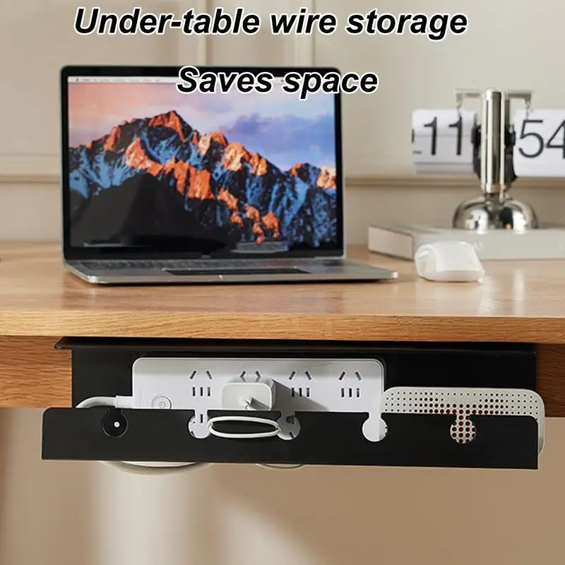 

No Drill Cords Management Under Desk Cable Organizer Tray Wall Mounted Router Storage Rack For Data Cables Power Cords Socket