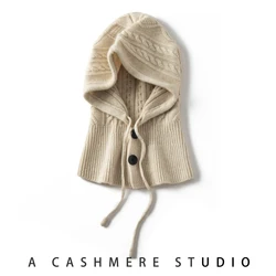 100%Quality Cashmere Balaclava Cap Women Warm Ring Scarf Beanie Hat Adjustable Elastic Windproof Hooded Neck Collar Knitted Hat