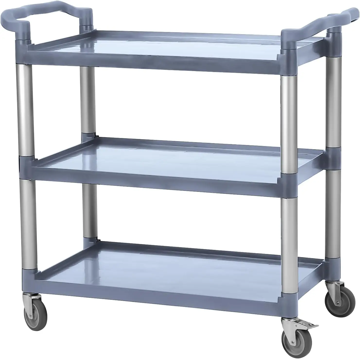 Service Cart Heavy Duty 3-Shelf Rolling Utility Push Cart With Lockable Wheels, 360 Lbs. Capacity For Foodservice