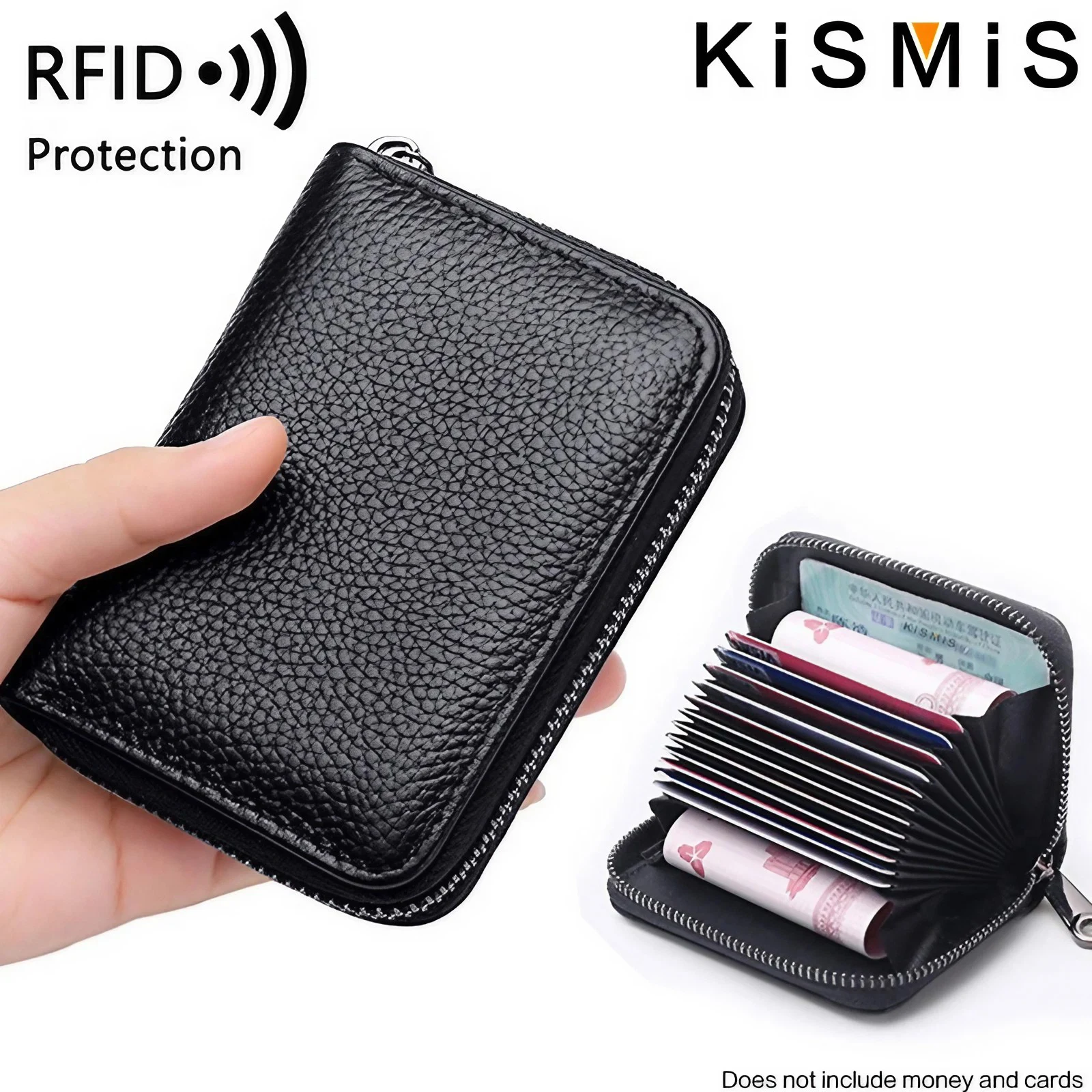 Genuine Leather RFID Blocking Credit Card Holder Wallet - Stylish Accordion Design with 12 Card Slots and 2 Cash Coin Pockets