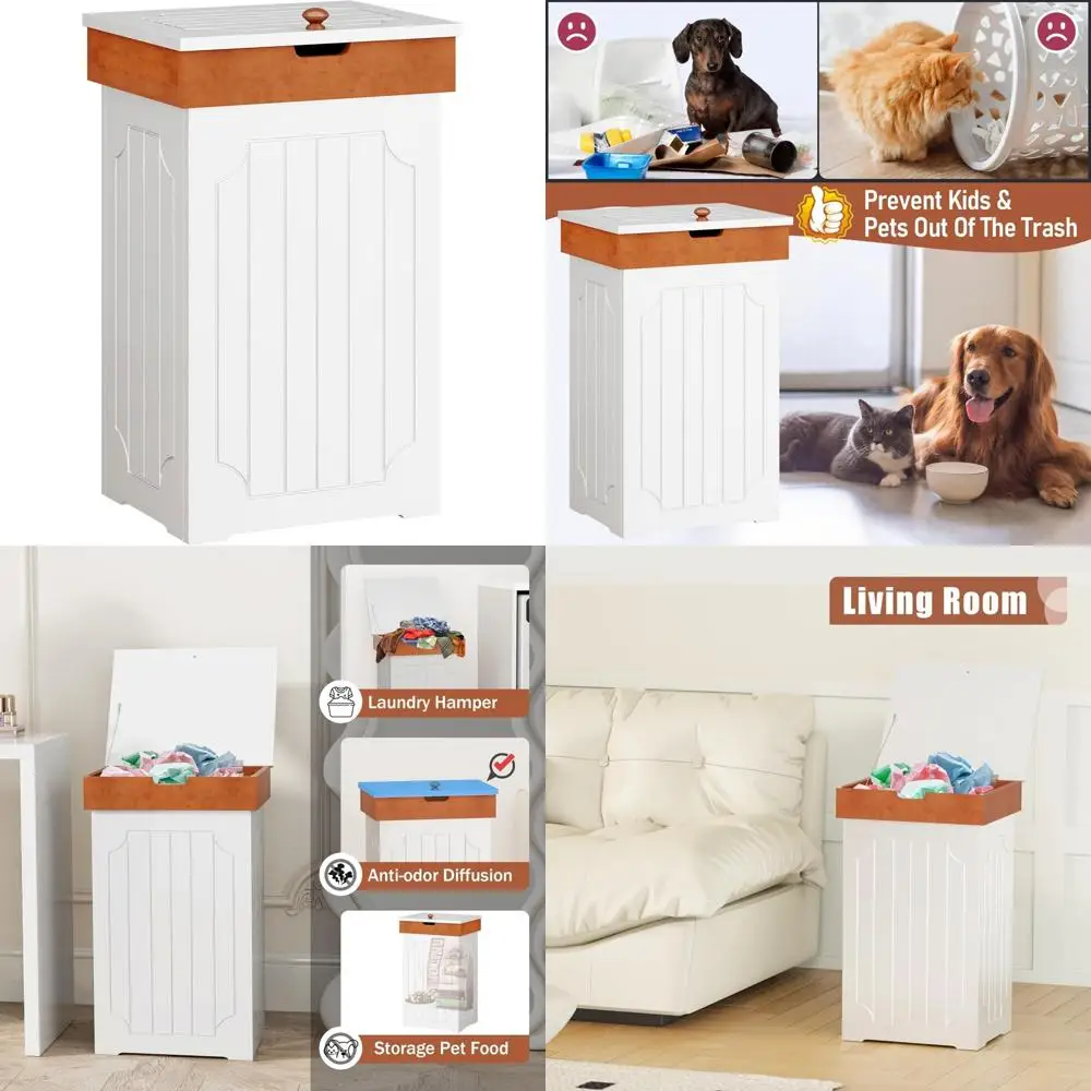 

Sturdy 13-Gallon Kitchen Trash Can with Wooden Recycling Bin, Dog-Resistant Cabinet for Secure Waste Storage