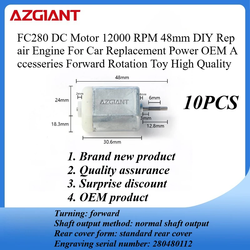 

10PCS FC280 DC Motor 12000RPM 48mm DIY Repair Engine For Car Replacement Power OEM Accesseries Forward Rotation Toy High Quality