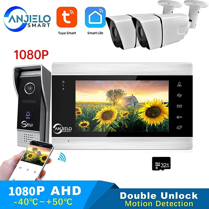 

Умный видеодомофон Tuya, устройство для общения с 7-дюймовым экраном, Wi-Fi камерой, глазок, двухстороннее аудио, ночное видение, для умного дома и квартиры