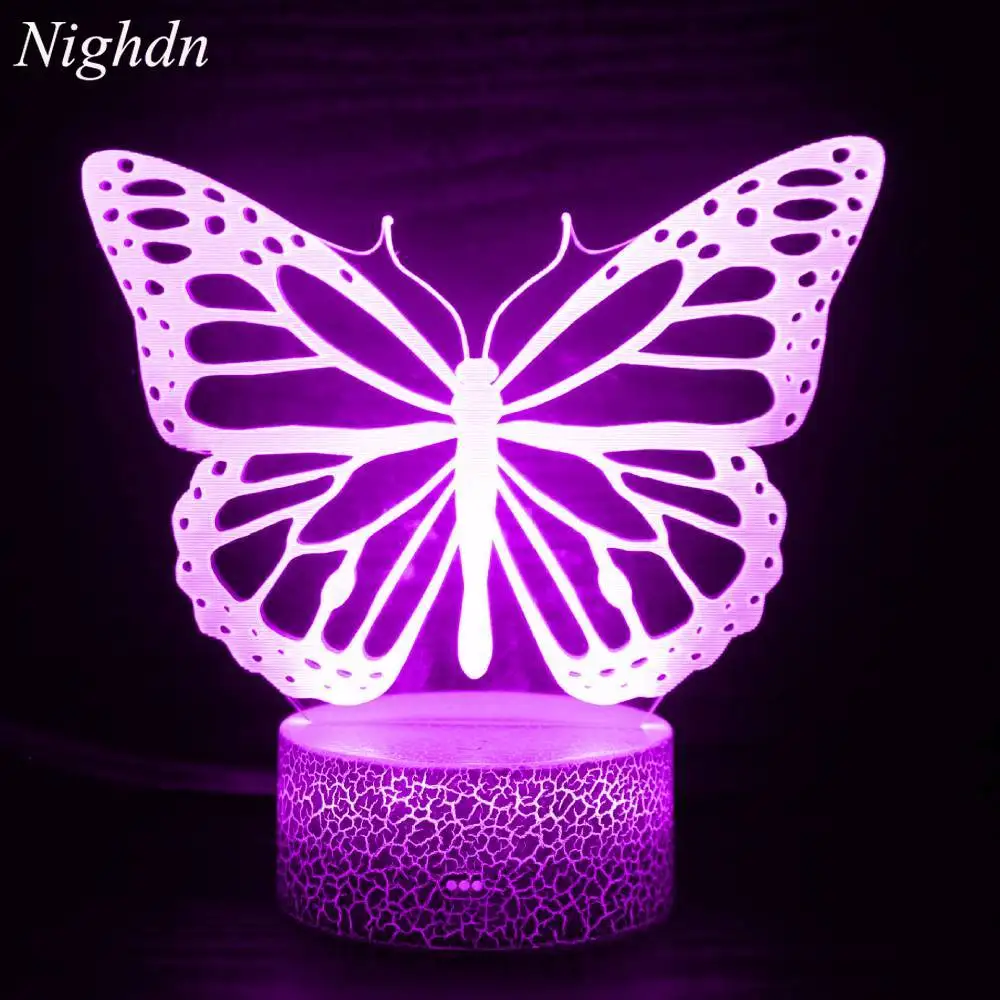 Nighdn Butterfly Night Lights for Kids 7 Color Changing Acrylic LED 3D Illusion USB Table Lamp Room Decor Children Birthday Gift