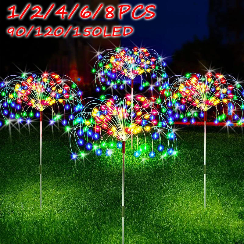 1/2/4/6/8Pcs Solar LED Firework Fairy Light Outdoor Garden Decoration Lawn Pathway Light for Patio Yard Party Christmas Wedding