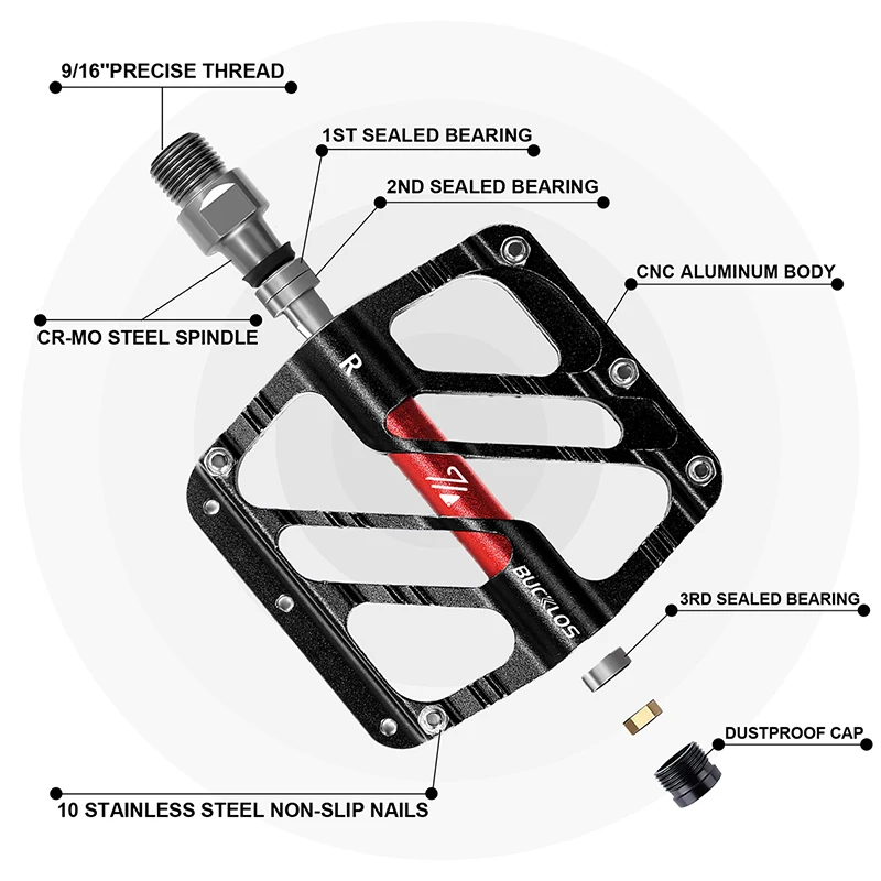 BUCKLOS-pedales para bicicleta de montaña, pedales de plataforma plana, antideslizantes, Ultrilight