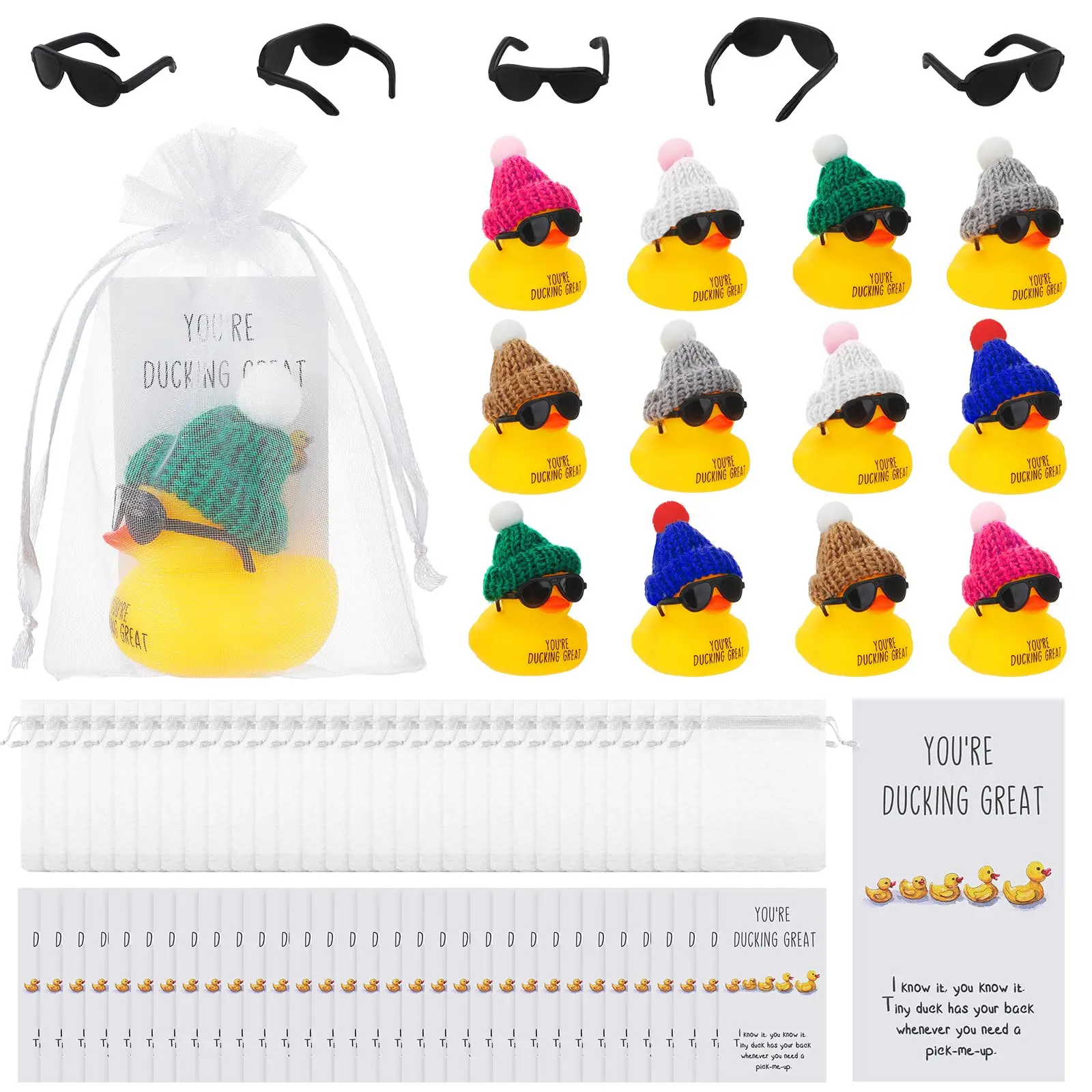 30 Sets  Rubber Ducks Thank You Gift Set You're Ducking Great Cheer up Cards Mini Rubber Ducks with Glasses and Hats with Card O