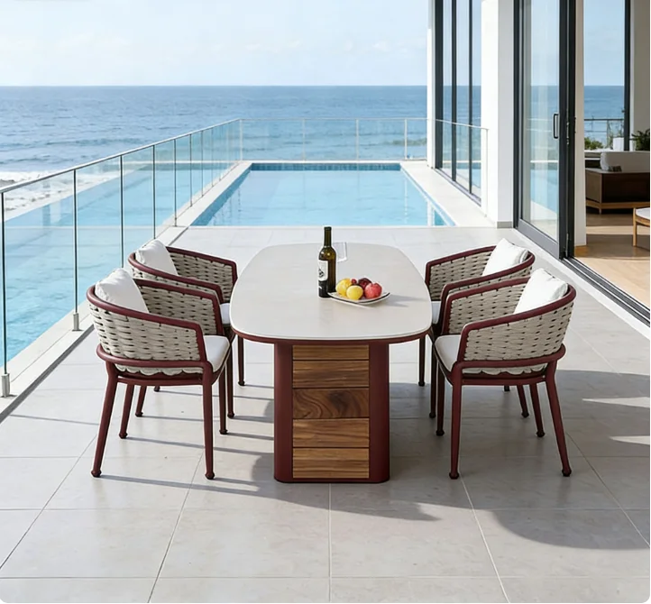 @3 # Aluminum Outdoor Dining Table Set-Durable Waterproof UV-Resistant Finish 3-Year Warranty Multi-Purpose Use
