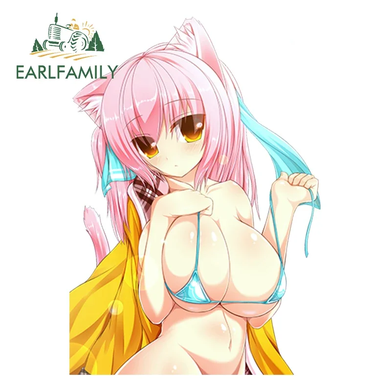 EARLFAMILY 13cm x 10.14cm Cute Beautiful Sister Car Sticker Loli Hentai Cat Anime Girl Vinyl Decal Car Door Protector Decoration