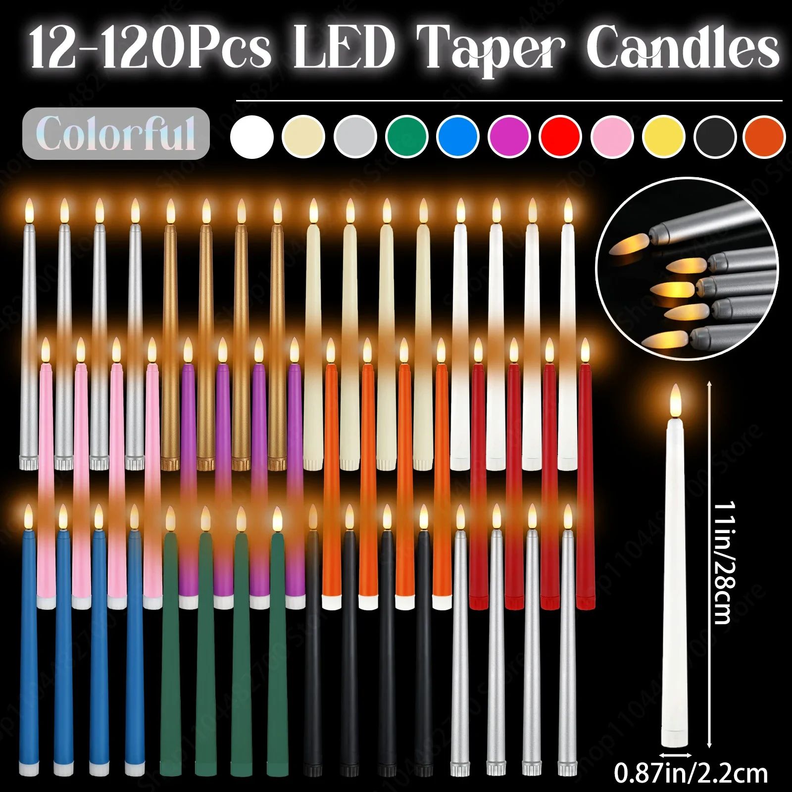 12-120Pcs LED Flameless Taper Candles Flickering Electronic Candles Wedding Candles Bulk Christmas Home Halloween Wedding Decor
