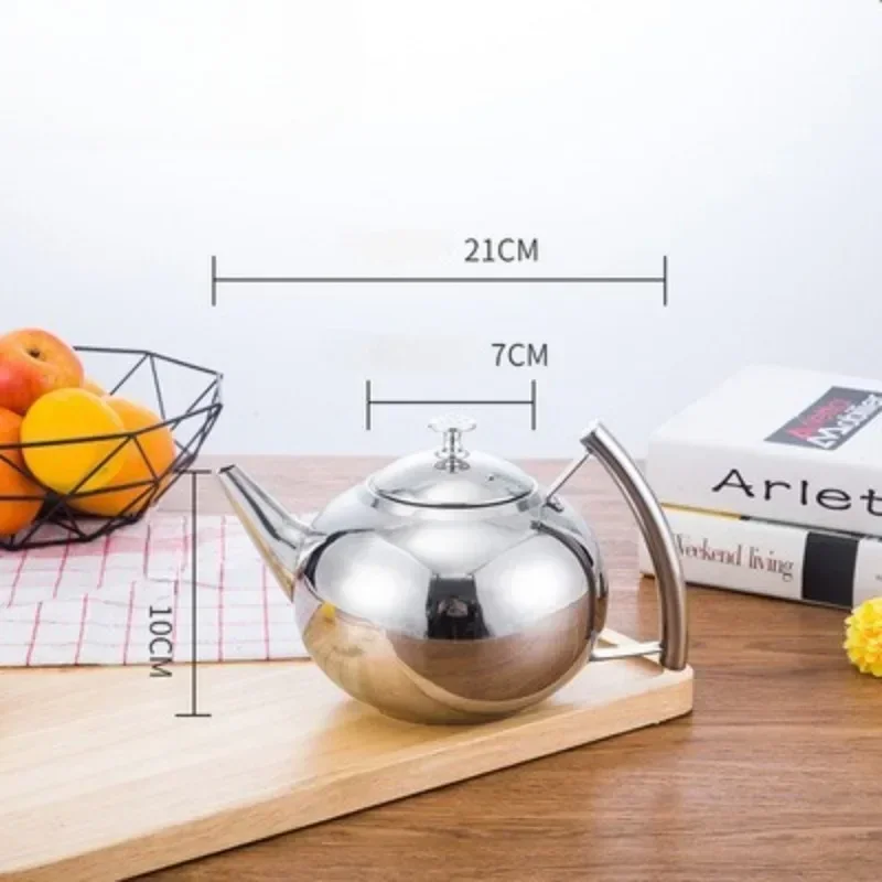 Thickened Stainless Steel 1-2L Teapot Flower Tea Kettle with Strainer Hotel Restaurant Restaurant Cook Teapot Induction Cooker