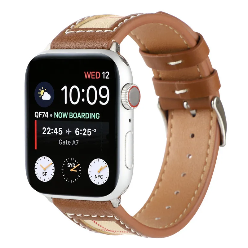 Leather canvas plaid strap for Apple Watch Band ultra 49mm 44mm 41mm 45mm40mm Strap Accessories iwatch Series 9 8 6 7 SE Women's