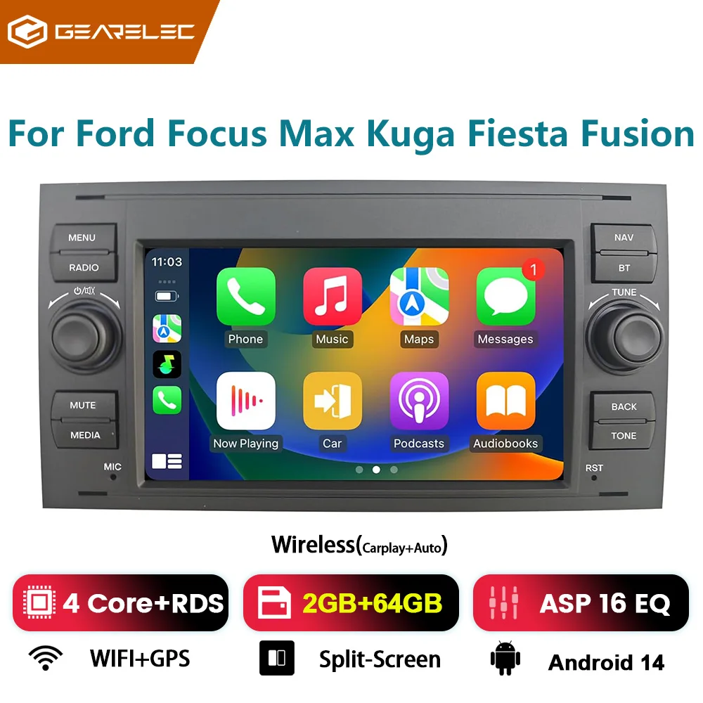 7 ''Autoradio voor Fusion 2006-2012 Focus 2005-2006 Ford 2005-2011 Draadloze Carplay Android Auto GPS Auto Multimedia Speler