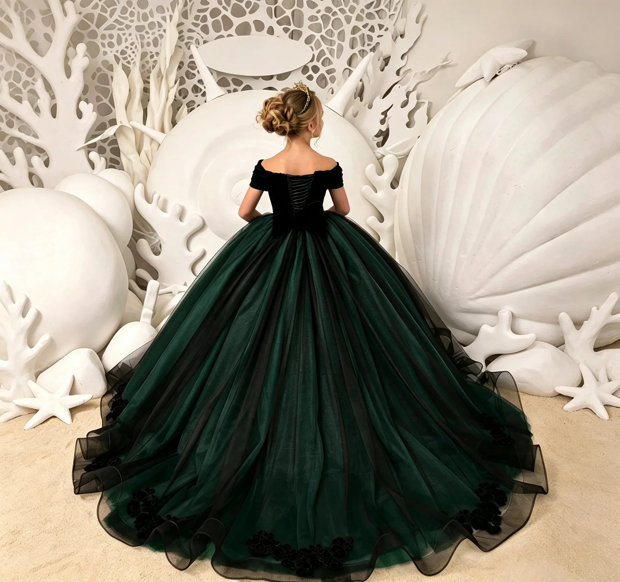 Elegant Flower Girl Dresses for Wedding Off Shoulder Floor Lenght Kids Birthday Party Dress First Communion Gown Custom