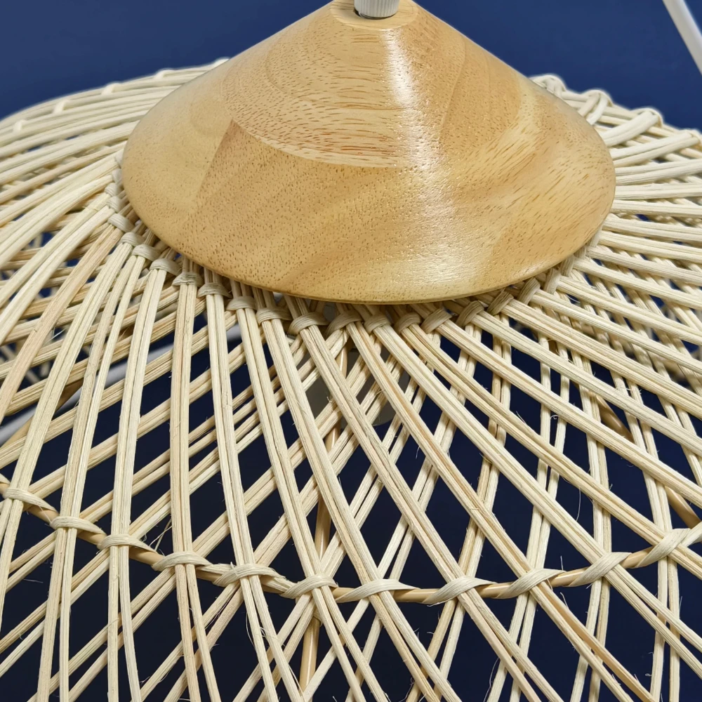 Vintage Rattan Pendelleuchte Gewebt Korbgeflecht Beige Kronleuchter Deckenhängelampe für Esszimmer Esstisch Wohnzimmer 60CM – Detail 9