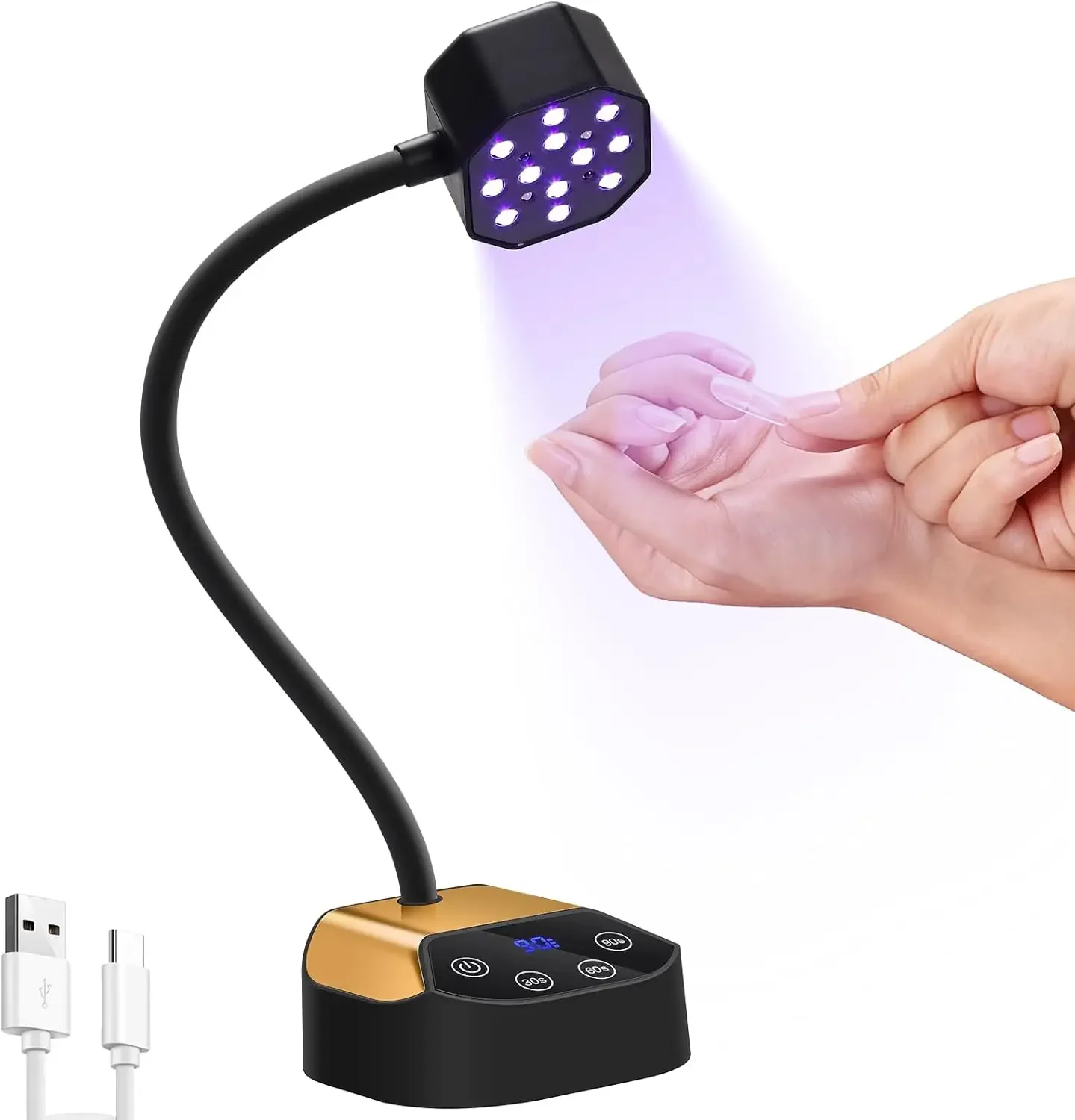 

36W UV Nail Lamp: Fast Curing Gooseneck LED Light with Auto Sensor, 4 Timers, Rechargeable