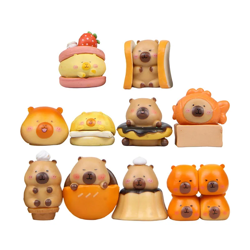 

10pcs Capybara Figurine Miniature Delicious Food Capybara Ornament Fairy Garden Dollhouse Micro Landscape Decor Collect Gift
