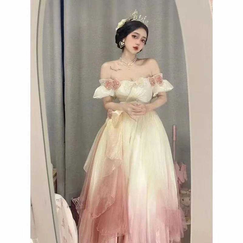 Vintage Elegant Flower Fairy Cosplay Costume Gradient Color Japanese Sweet Lolita Dress for Women Holiday Party Dress