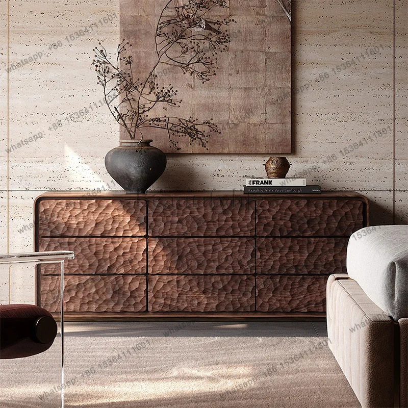 Hot antique style solid wood carving nine chest cabinet art hammer pattern light luxury style high-end door cabinet