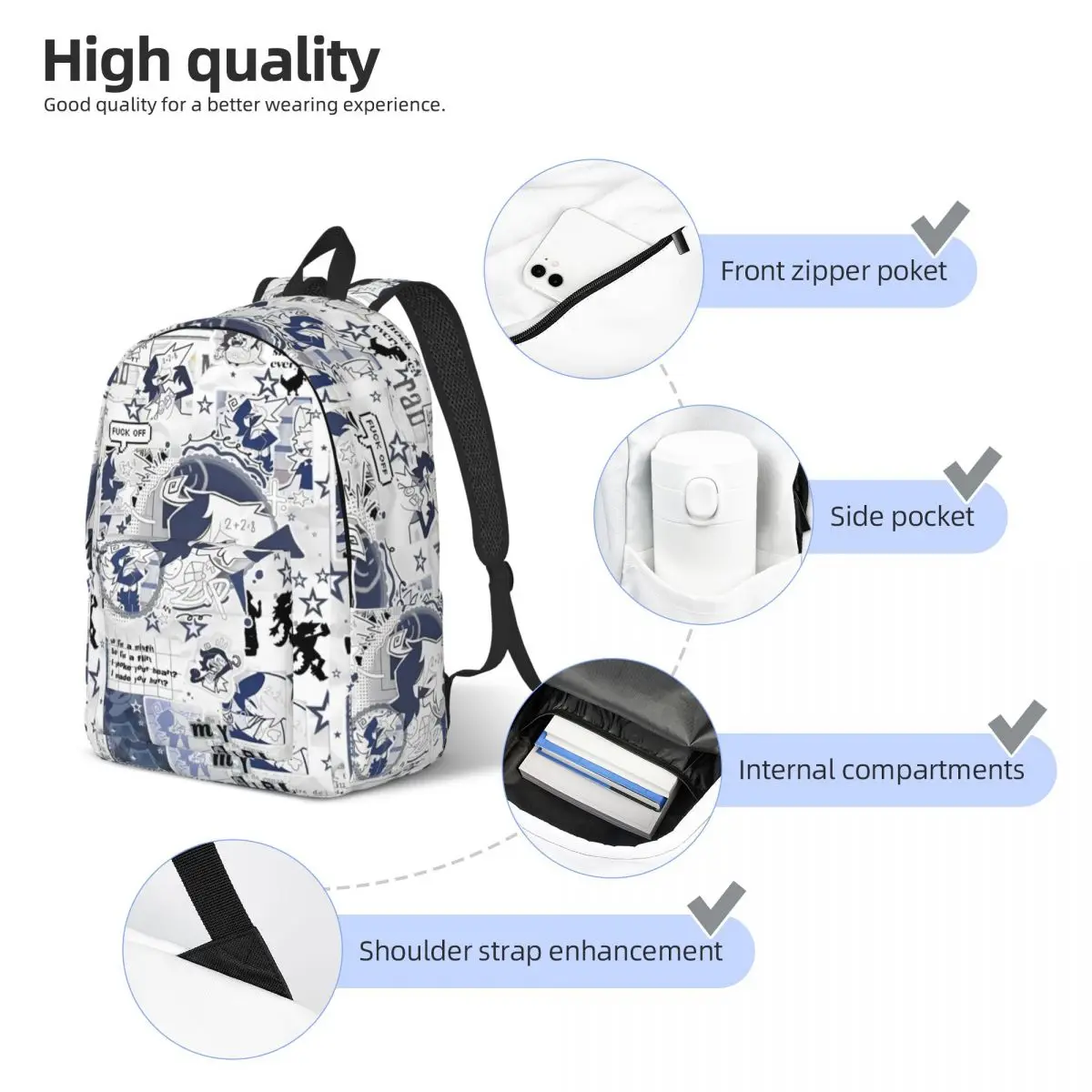 Mochila escolar com zíper para educação de papel, para homens, mulheres, adolescentes, estudantes, negócios, desenho animado, jogo, faculdade, sacos de lona, esportes