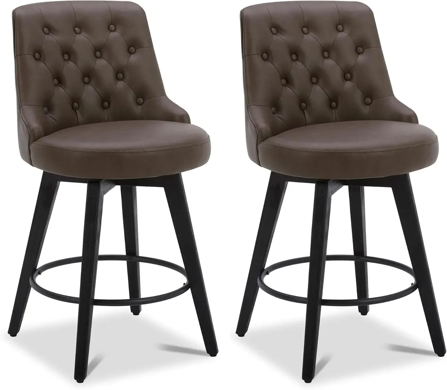 Modern Swivel Barstool, Faux Leather Upholstered High with Back Barstool, 26-Inch High Seat, 2-Piece Set, Chocolate