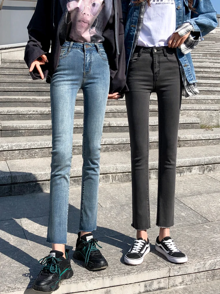 High Waist Straight Leg Denim Jeans Women's Spring Autumn Wide Leg Nine Points Vintage Loose Slimming Versatile Student Pants