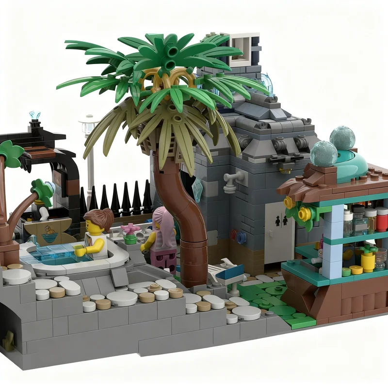 2368pcs MOC Modular Swimming Pool Modular Buildings Model Building Blocks 3D DIY Craft Display Art Creative Birthday Assemble